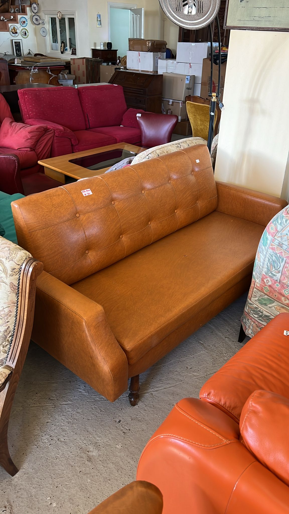 Canapea vintage din piele sh de calitate italiană R-70, 170x73 cm