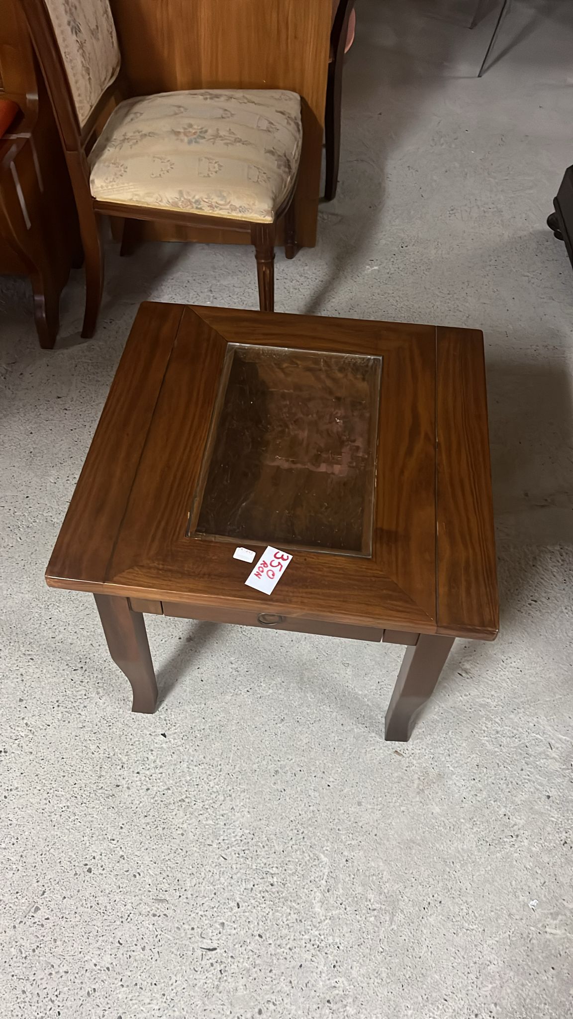 Măsuță vintage cu sertar și blat din sticlă sh R-745 - imagine 2