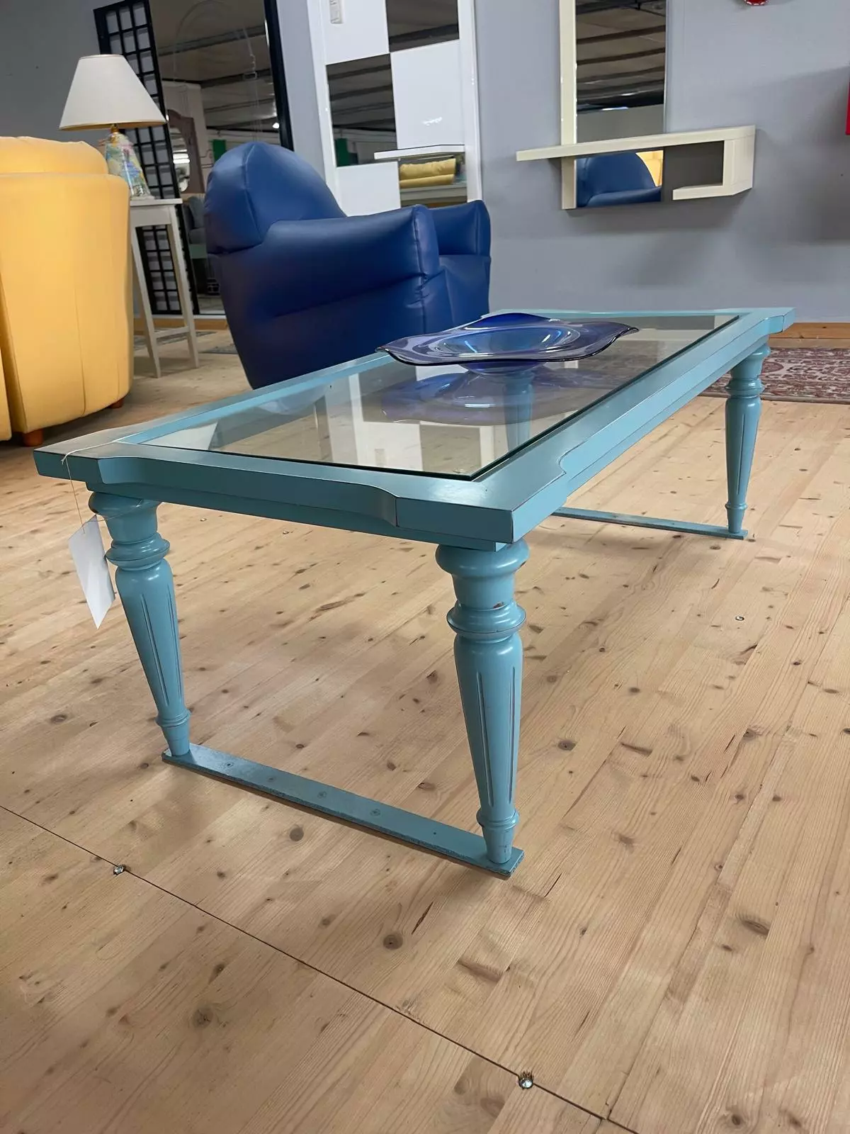 Masuta noua cu sticla si lemn albastru made in italy R-984