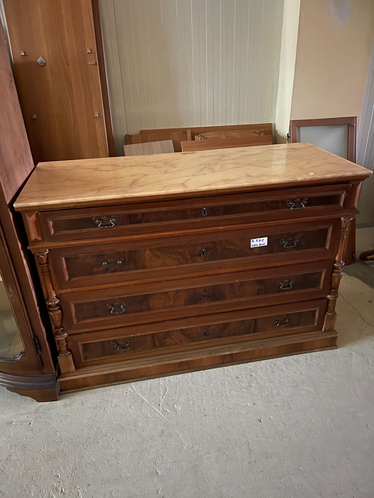 Comodă din lemn de nuc cu marmură made in italy R-971