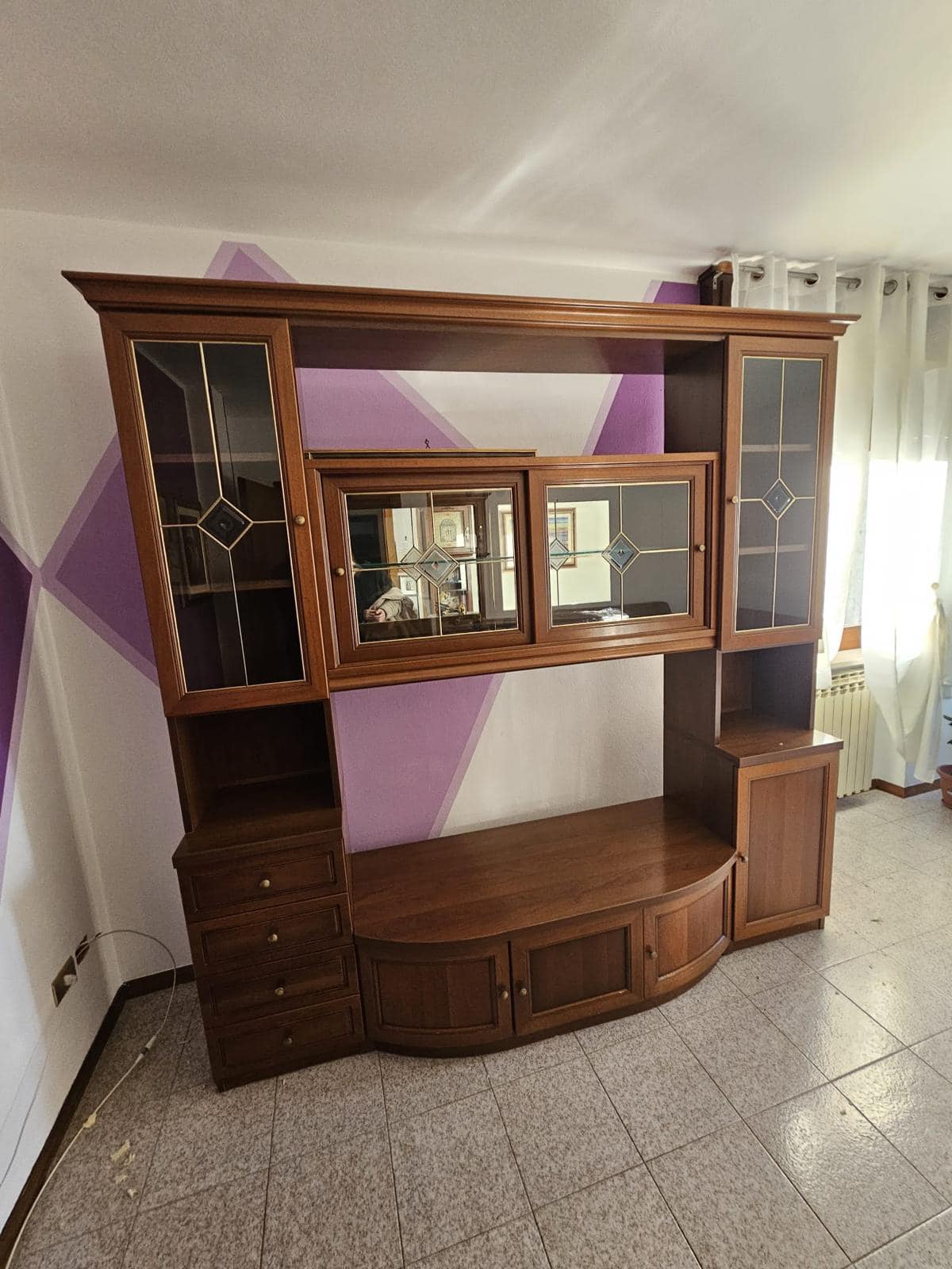 Bibliotecă din lemn cu vitrină și sertare sh de calitate italiana S 3040