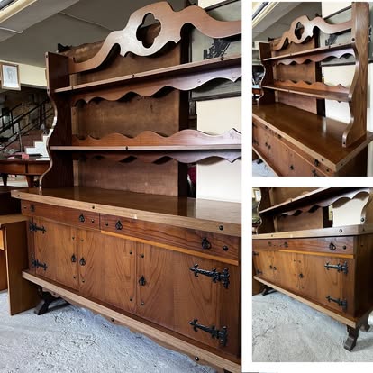 Bufet rustic din lemn masiv cu polițe sh de calitate italiană S 1661 - imagine 4