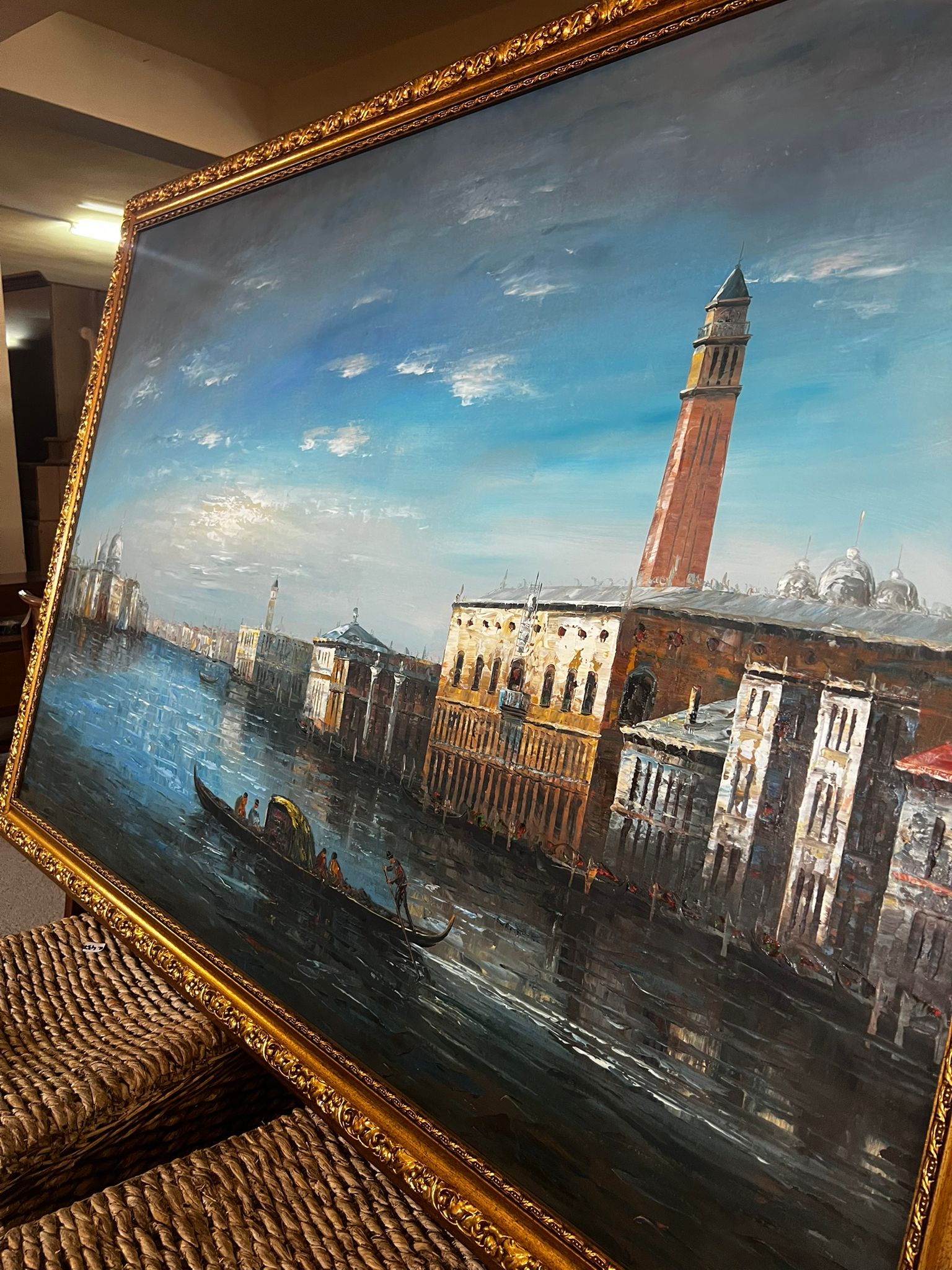 Tablou pe pânză ulei cu ramă din lemn masiv ornamentat - peisaj Venezia Italia - imagine 6