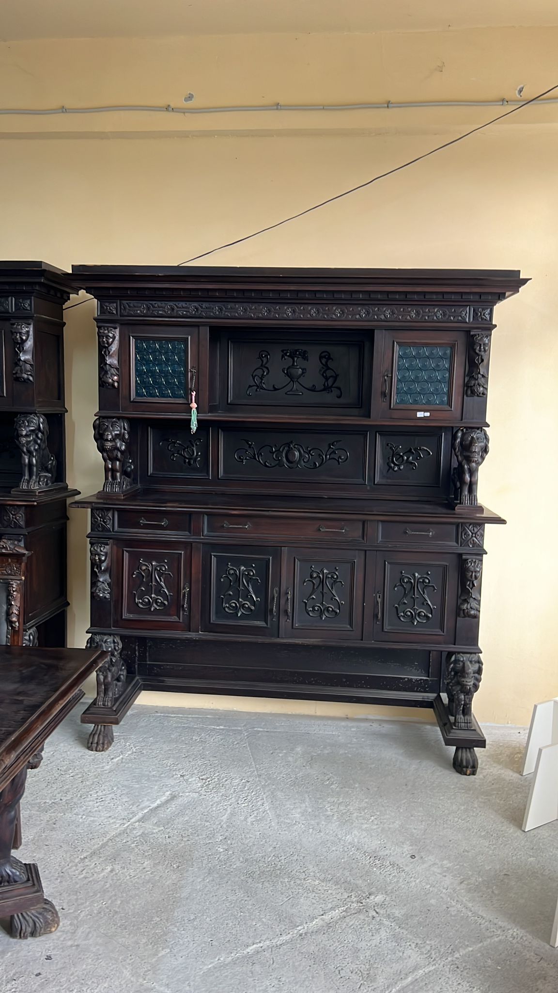 Bufet vintage din lemn masiv sculptat sh de calitate italiană S-4510 - imagine 4