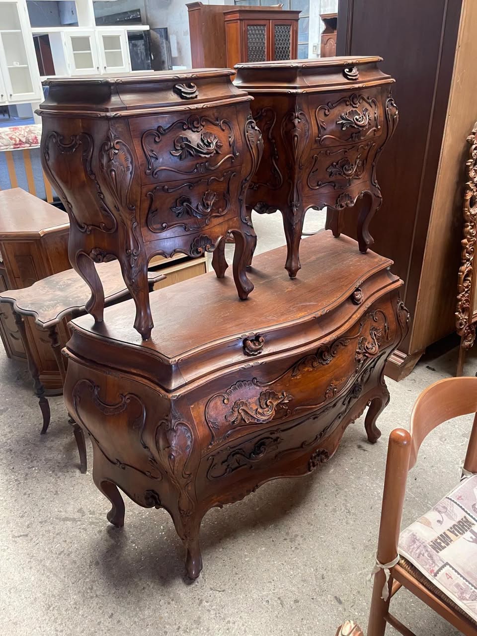 Set Comodă și 2 Noptiere Baroc Italienesc din Lemn Masiv 3981/U